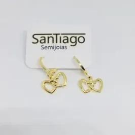 BRINCO ARGOLINHA TRANQUETA CORAÇÃO DUPLO LISO ADNY