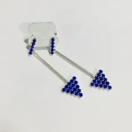 BRINCO BASTÃO STRASS AZUL CINTILANTE BANHO DE PRATA