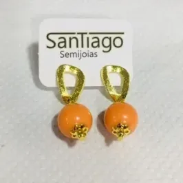 BRINCO BOLA LARANJA DOURADO