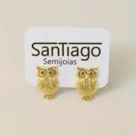 BRINCO CORUJA GRANDE DOURADO