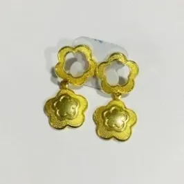 BRINCO DUPLA FLOR PENDUREZA DOURADO