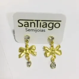 BRINCO LAÇO COM 2 PEDRAS STRASS PENDUREZA 