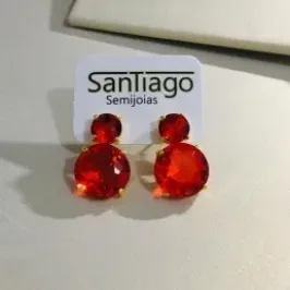 BRINCO PEDRA DUPLA VERMELHO ENCARNADO 