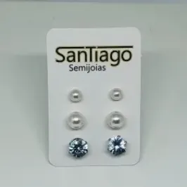 BRINCO TRIO PÉROLAS E STRASS INOX