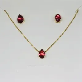 CONJUNTO CAIXINHA GOTA VERMELHO MÉDIO ZIRCÔNIA