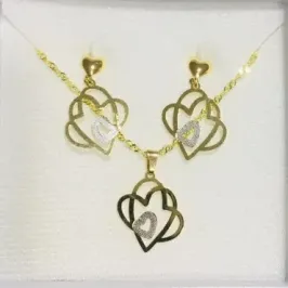 CONJUNTO CORAÇÕES ENTRELAÇADOS PENDUREZA DOURADO