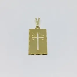 PINGENTE MEDALHA QUADRADA CRUCIFIXO VAZADO ADNY