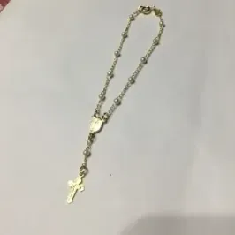 TERÇO PULSEIRA PÉROLA DOURADA 20 CM
