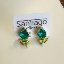 BRINCO GOTA VERDE COM CORAÇÃO PENDURADO PH