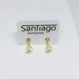 BRINCO PÉROLA STRASS REPOLHO PENDUREZA DOURADO