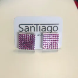 BRINCO ROSA QUADRADO CRAVEJADO BANHO DE PRATA PH