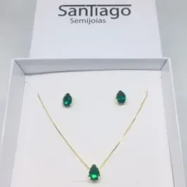 CONJUNTO CAIXINHA GOTA VERDE PEQUENO ZIRCÔNIA