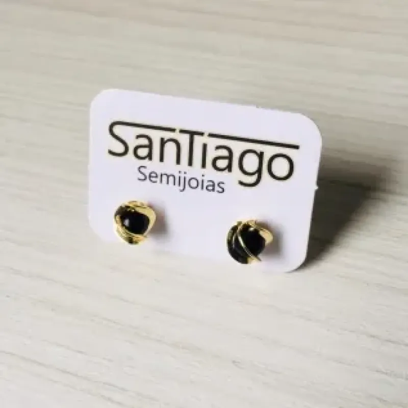 BRINCO BOLA PRETA REVESTIDA DOURADO