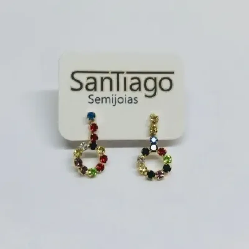 BRINCO ESFÉRICO STRASS COLORIDO PENDUREZA FTQ