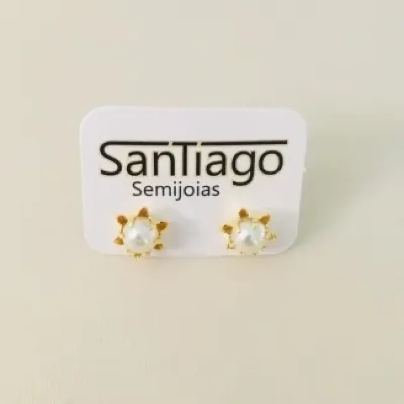 BRINCO FLOR BOTÃO PÉROLA MÉDIO 