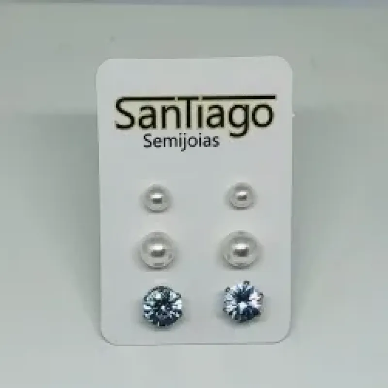 BRINCO TRIO PÉROLAS E STRASS INOX