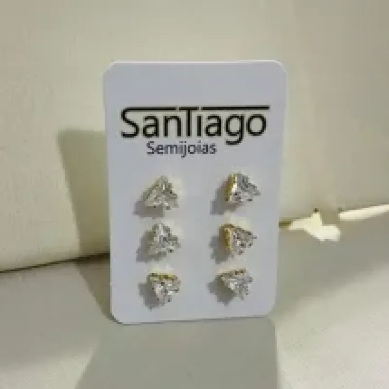 BRINCO TRIO ZIRCÔNIA PEDRA TRIANGULAR 
