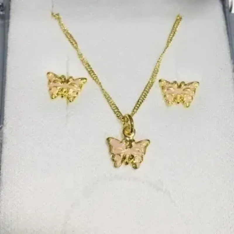 CONJUNTO BORBOLETA ROSA PEQUENO DOURADO