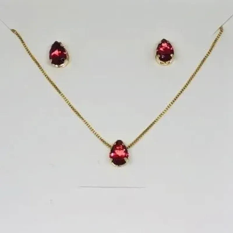 CONJUNTO CAIXINHA GOTA VERMELHO MÉDIO ZIRCÔNIA