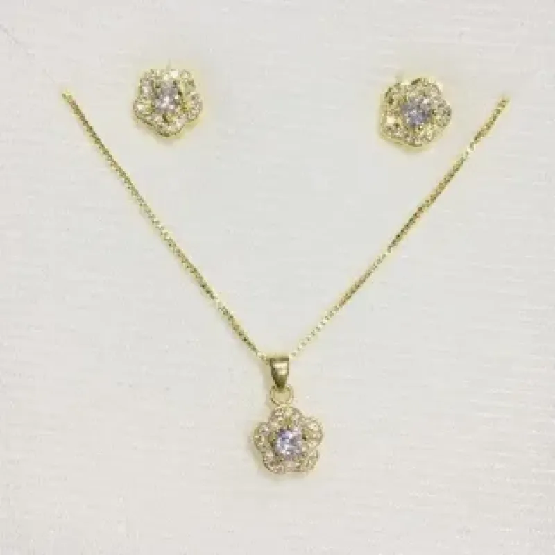 CONJUNTO ESTRELAS MIRCOZIRCONIA DOURADO