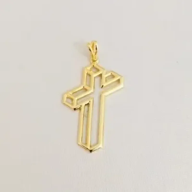 PINGENTE CRUCIFIXO VAZADO 3D DOURADO