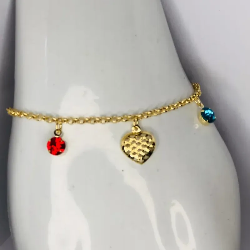PULSEIRA CORAÇÃO VAZADO STRASS AZUL E VERMELHO FTQ