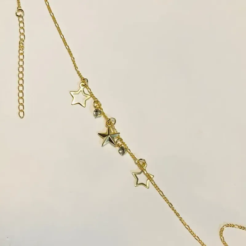 TORNOZELEIRA ESTRELAS INTERCALADAS COM STRASS ADNY