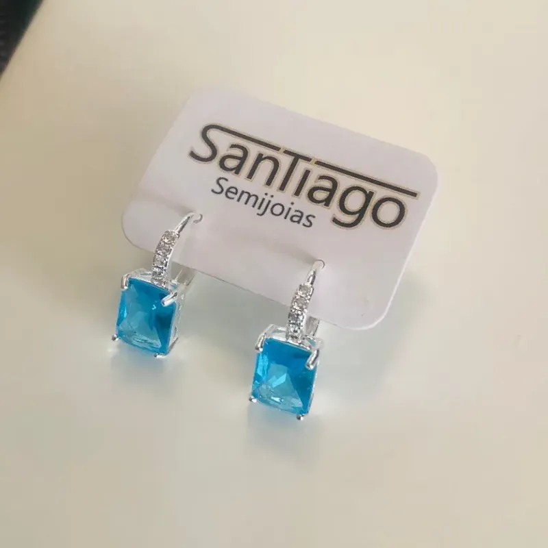 BRINCO ARGOLINHA CLICK QUADRADO AZUL BANHO DE PRATA PH