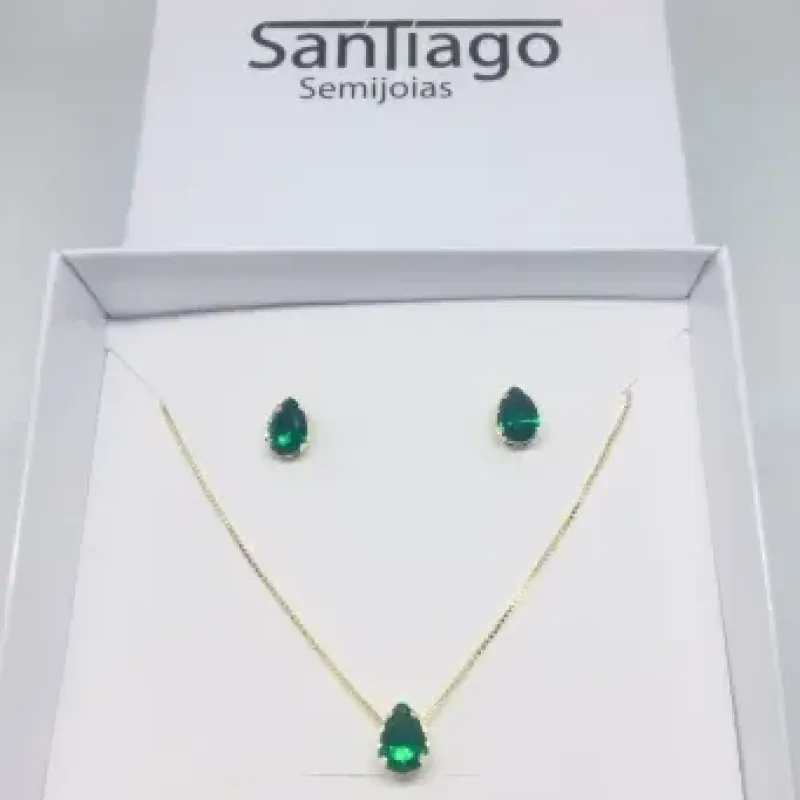 CONJUNTO CAIXINHA GOTA VERDE PEQUENO ZIRCÔNIA