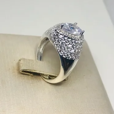 ANEL GOTA GRANDE CRAVEJADO MICROZIRCÔNIA BANHO DE PRATA