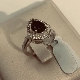 ANEL PEDRA GOTA AZUL ESCURO E BRANCO BANHO DE PRATA