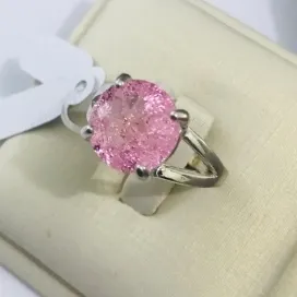ANEL PEDRA GRANDE ROSA BRILHO BANHO DE PRATA