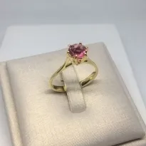 ANEL SOLITÁRIO PEDRA ROSA ZIRCÔNIA CIA