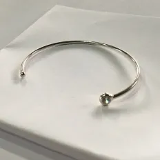 BRACELETE FEMININO REGULÁVEL BOLINHA E ZIRCONIA BANHO DE PRATA
