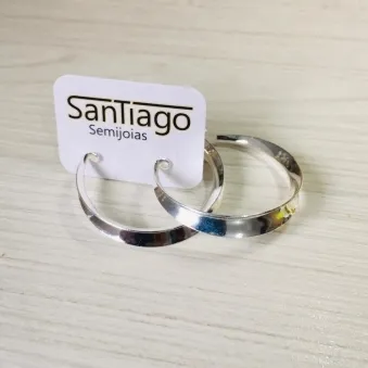 BRINCO ARGOLA 3D ESPELHADA MÉDIO BANHO DE PRATA