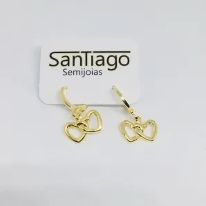 BRINCO ARGOLINHA TRANQUETA CORAÇÃO DUPLO LISO ADNY