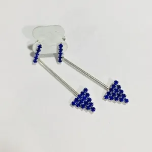 BRINCO BASTÃO STRASS AZUL CINTILANTE BANHO DE PRATA
