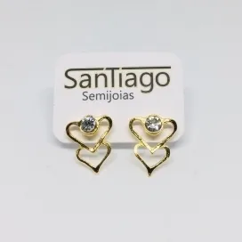 BRINCO CORAÇÃO MÉDIO DUPLO COM STRASS NO TOPO FTQ