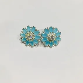 BRINCO FLOR AZUL ZIRCÔNIA GRANDE BANHO DE PRATA