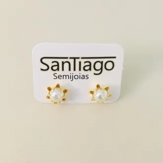 BRINCO FLOR BOTÃO PÉROLA MÉDIO 