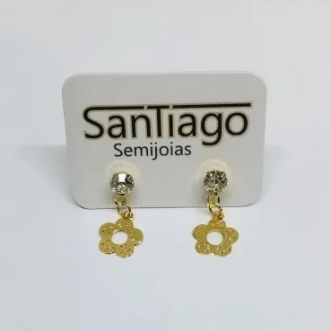 BRINCO FLOR COM STRASS PENDUREZA LEVE FTQ