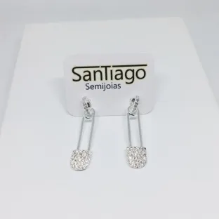 BRINCO HASTE FINA DUPLA MICROZIRCÔNIA PEQUENO BANHO DE PRATA PH