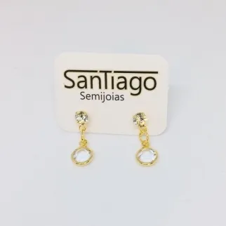 BRINCO PEDRA DUPLA STRASS REDONDO 