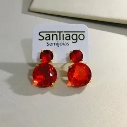 BRINCO PEDRA DUPLA VERMELHO ENCARNADO 