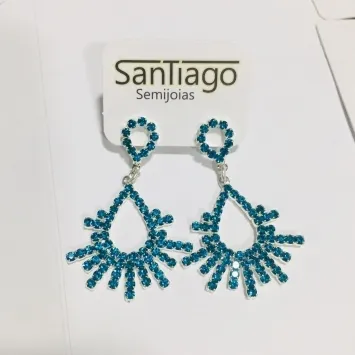 BRINCO RAIOS DE STRASS AZUL BANHO DE PRATA