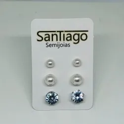 BRINCO TRIO PÉROLAS E STRASS INOX