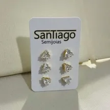BRINCO TRIO ZIRCÔNIA PEDRA TRIANGULAR 