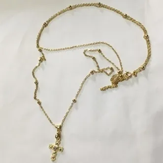 COLAR COM CRUCIFIXO DUPLO DOURADO 66 CM