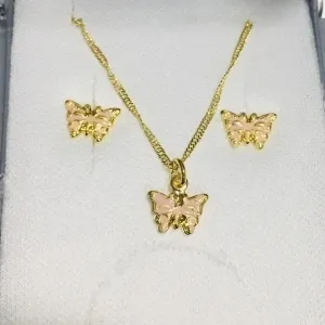 CONJUNTO BORBOLETA ROSA PEQUENO DOURADO