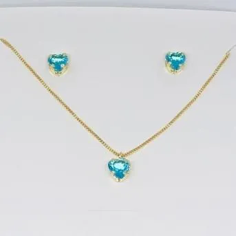 CONJUNTO CAIXINHA CORAÇÃO AZUL CLARO GRANDE ZIRCÔNIA